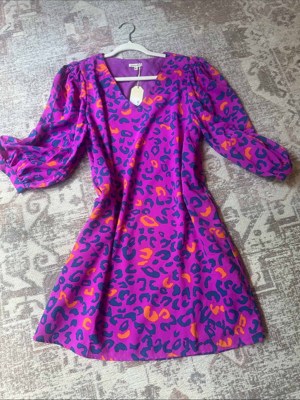 JODIFL Purple Animal Print Mini Dress with Orange & Teal Accents